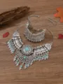 Detailansicht des vintage ethnischen silbernen Halsketten und Armband Schmuck Sets mit Steinen. - Antik Silber Blau