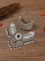 Retro ethnischer Stil Silber Halskette und Armband Schmuck Set mit schwarzen Perlen. - Antiksilber Schwarz