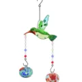 Carillon de vent de jardin colibri vert avec perles cristal et pendentifs en verre. - Ornement Double Globe d'Eau Colibri / Comprend une boule en verre coloré soufflé à la main