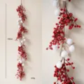 Christmas artificial red berry garland with white pom poms, 150cm holiday home decor. - B-Style Red Berry Garland / 1.5m / Red