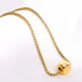 Gold stainless steel square dice pendant necklace, 12mm smooth geometric minimalist link chain. - Gold