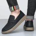 Mocassini casual da uomo in vera pelle nera con suole spesse beige per la stagione primaverile. - 38 / Nero