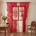 French Pastoral Red Lace Window Curtain Half Blackout Tulle for Living Room Bedroom - Christmas Red