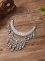 Retro böhmische mehrschichtige Türkis Strass Quaste Halskette Damen Mode Statement Schmuck. - Antik Silber Blau