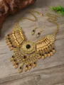 Vintage ethnic style gold-toned alloy necklace and earrings set with black stones. - Antique Gold Black