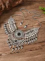 Vintage ethnic silver-colored statement necklace and earrings jewelry set for women - Antique Silver Black