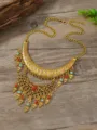 Böhmische ethnische goldene Statement-Halskette mit bunten Steinen und Strass für Damen. - Antik Gold Bunt