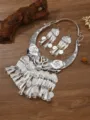 Ethnic Miao silver elephant necklace and earrings set for traditional dance costume accessories - Silver