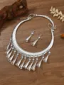 Ethnic style retro exaggerated Miao silver collar necklace and earrings set for women performance party - Necklace and Earring Set / Silver