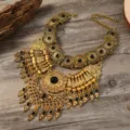 Vintage ethnische goldene Statement Halskette mit schwarzen Perlen für Damen Modeschmuck - Antik Gold Schwarz