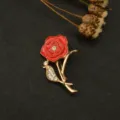 Exquisite red rhinestone carnation brooch pin fashion flower corsage for women apparel decor - As Shown