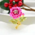 Stunning pink camellia flower brooch with crystal rhinestones, elegant alloy pin for women. - Gold Base Rose Red