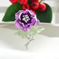Purple enamel camellia flower brooch sparkling rhinestones alloy pin fashion jewelry variant - Silver Base Purple