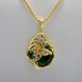 Collier pendentif goutte d'épé de blé plaqué or avec cristal vert pour femme chaîne pull. - Vert Foncé