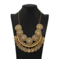 Vintage gold coin statement collar necklace with multi-layer intricate round medallion pendants. - Antique Gold