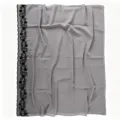 Grey chiffon scarf with black embroidered floral lace border, lightweight and breathable. - 12 Gray