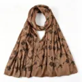 Brown floral print imitation silk long scarf for women elegant casual daily wear accessory - Brown