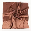 Monochrome imitation silk square scarf, solid brown satin neckerchief, elegant women shawl. - Brown
