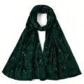 Dark green imitation silk leaf print long scarf elegant women hijab headscarf accessory - Dark Green
