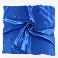 Solid blue satin square scarf for women, elegant hair wrap and neck scarf, 65x65cm size. - White
