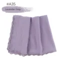 Lavendelgrijze chiffon hijab sjaal met delicate bloemenkant borduurwerk rand voor dames - 180x70cm / A35 (Lavender Grijs)