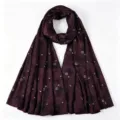 Purple Floral Print Faux Silk Scarf Elegant Women Long Head Wrap Fashion Accessory - Deep purple