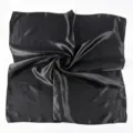 Black satin square scarf for women, elegant solid color silk-like headscarf and chic neckerchief. - Black