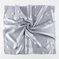 Silver satin square scarf for women, 65x65cm solid color silk feel hair scarf and shawl. - Silver Gray