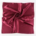 Solid color imitation silk square scarf for women, elegant satin neckerchief accessory. - Burgundy