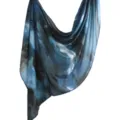 Blue tie-dye satin long scarf head wrap abstract print fashion accessory for women - Style 09