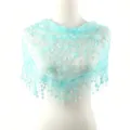 Châle triangulaire brodé de fleurs en dentelle bleu clair écharpe à sequins respirante. - 20 Bleu Clair