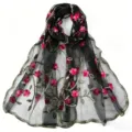 Nylon embroidered black long scarf lightweight floral women shawl breathable fashion accessory. - 170*55cm / Black