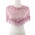 Femme rose dentelle triangle châle paillettes broderie florale franges foulard élégant - Rose Violet