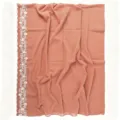 Peach pink chiffon scarf detail featuring delicate white embroidered floral lace border. - 11 Orange