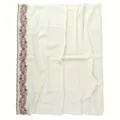 Lightweight chiffon scarf in off-white featuring detailed brown floral embroidery border. - 10 Beige White