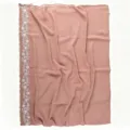 Detailed view of the pink chiffon long scarf featuring elegant white floral embroidered border. - 08 Lotus Root Pink