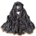 Women long gold polka dot jacquard tassel scarf elegant shawl wrap winter accessory - Symmetrical Black (07)