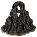 Gold thread jacquard polka dot rayon long scarf shawl with short fringe detail for women. - 09