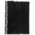 Black embroidered chiffon scarf lightweight elegant floral fringe shawl wrap accessory item - 01 Black