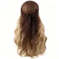 Modieuze strass vierkante sjaal vrouwen elegante hoofddoek glinsterende kristallen haar sjaal - Donkerbruin