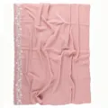Pink chiffon scarf with delicate white floral embroidery edge. Lightweight and soft. - 03 Pink