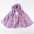 Foulard hijab violet léger imprimé feuille d'or pour femme, écharpe de voyage élégante. - 180x70cm / 05 Violet