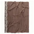 Brown chiffon scarf with elegant white floral embroidery border, lightweight and breathable. - 04 Chocolate Color