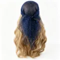 Vrouwen donkerblauwe strass doorzichtige hoofddoek mode sprankelende haaromslag elegant - Donkerblauw