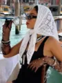 Pañuelo triangular de encaje blanco tejido, chal de verano playa protección solar moda - Blanco
