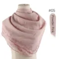 Pink chiffon hijab scarf with embroidered scalloped edge, elegant Muslim head wrap, color #05 - 05