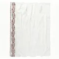 White chiffon scarf with brown floral embroidered border, lightweight breathable shawl. - 05 Cream White