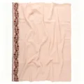 Solid color chiffon long scarf with delicate brown floral embroidery edge light breathable shawl - 06 Beige