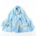 Foulard hijab léger imprimé bleu et or, élégant bandeau voyage femme style chic neuf. - 180x70cm / Bleu Ciel