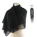 Black chiffon embroidered scarf hijab shawl for women elegant lace trim head cover lightweight. - Black